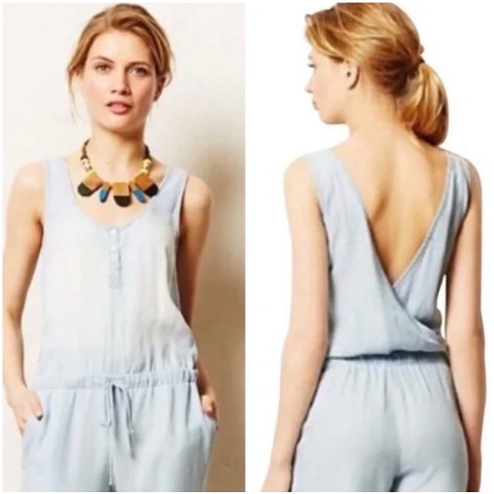 Cloth & Stone Light Blue Chambray Tank Romper Womens - Medium
